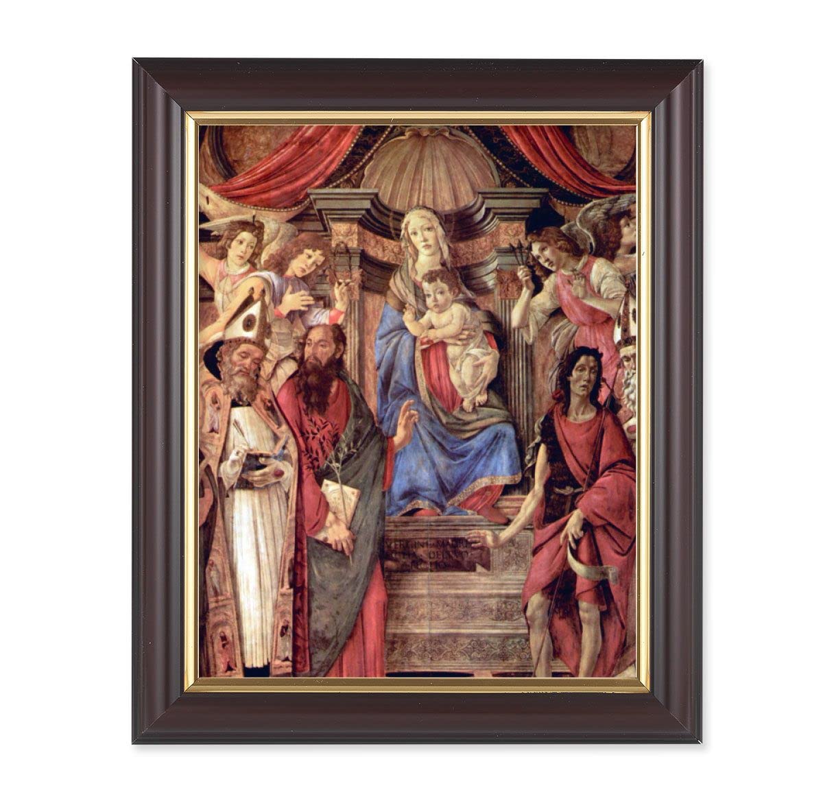 Madonna Enthroned with Angels & Saints, 10"x12", Classic Fluted Walnut Finished Frame, Italian Print Under Glass # 26352