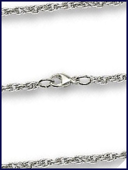 18" Rope Chain with Lobster Claw, 3mm wide, Light Rhodium Plate, # 8510
