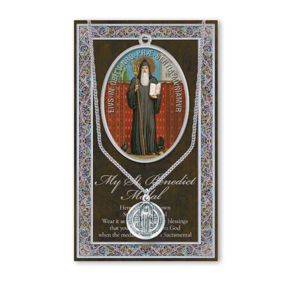 3/4" Round Pewter Medal with Folding Prayer Card, St. Benedict, # 59639