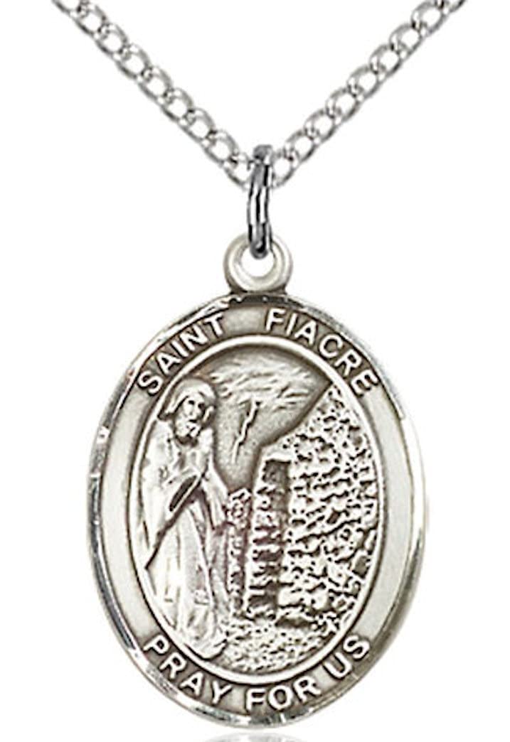 St. Fiacre Medal in Fine Pewter, 3/4" tall, Your Choice of Chain # 17033