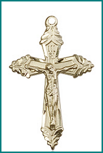 1-1/8" Solid 14kt Gold Crucifix, Free Chain, # 8647