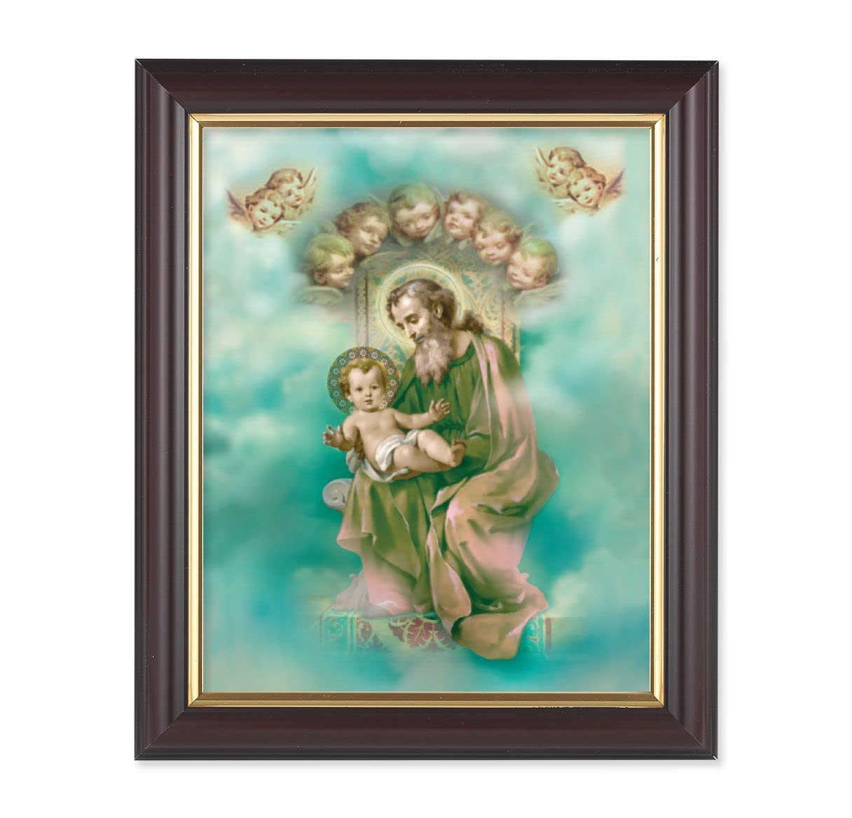 St. Joseph and Child Enthroned, 10"x12", Classic Fluted Walnut Finished Frame, Italian Print Under Glass # 26324