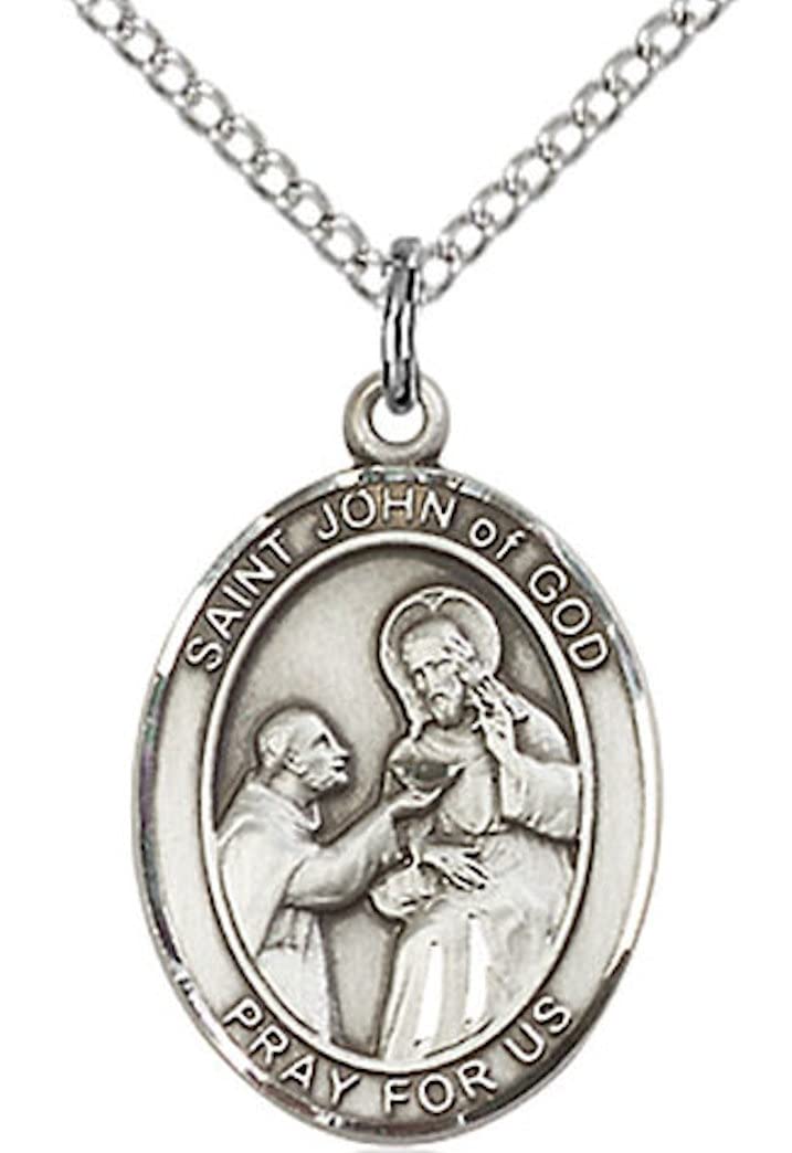 St. John of God Medal in Fine Pewter, 3/4" tall, Your Choice of Chain # 17089