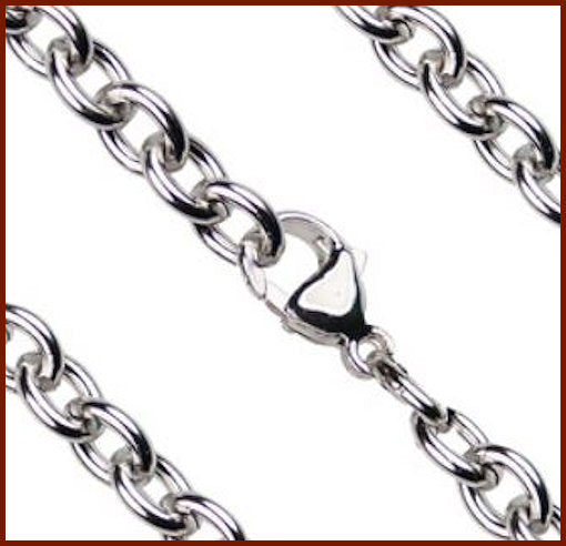 18" Heavy Open Cable Chain, 5.45mm wide, Heavy Rhodium Plate, # 8814