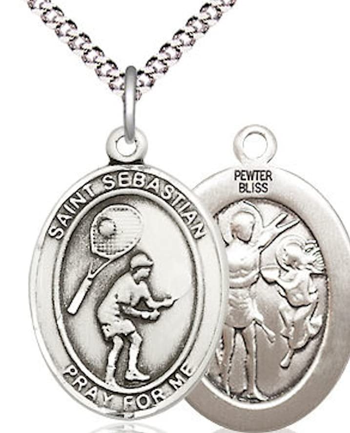 Tennis / St. Sebastian Medal in Fine Pewter, 3/4", Your Choice of Chain # 17544