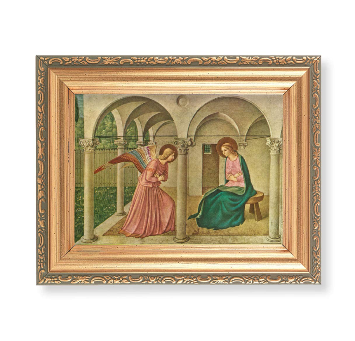 The Annunciation Picture, Antique Gold 5-1/2"x7 Frame with Acanthus-Leaf Edging Under Glass # 28180