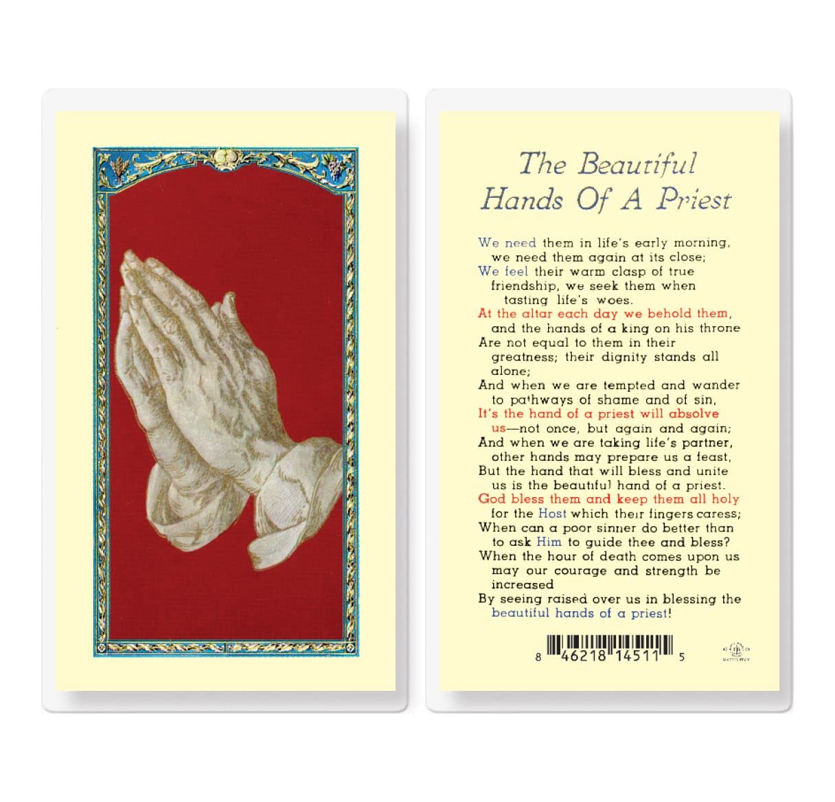 Beautiful Hand Of a Priest Laminated Holy Card, 25-Pack, # 99980