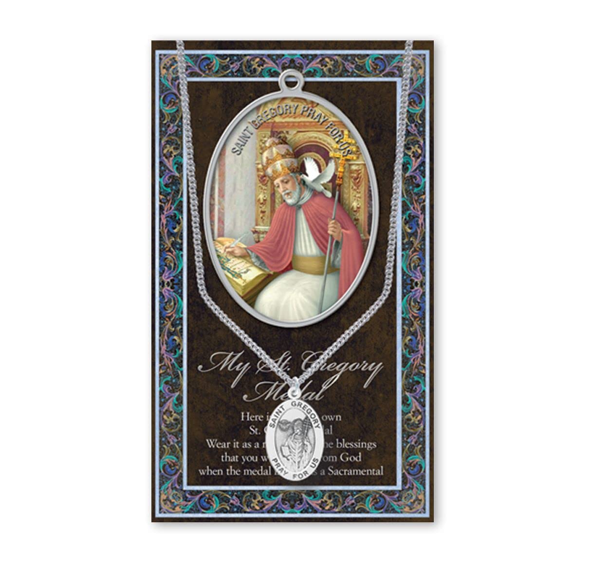 15/16" Pewter Medal with Folding Prayer Card, St. Gregory the Great, # 93133
