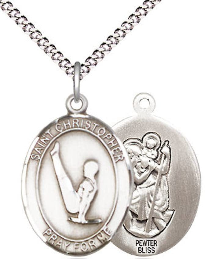 Gymnastics / St. Christopher Medal in Fine Pewter, 3/4", Your Choice of Chain # 17383