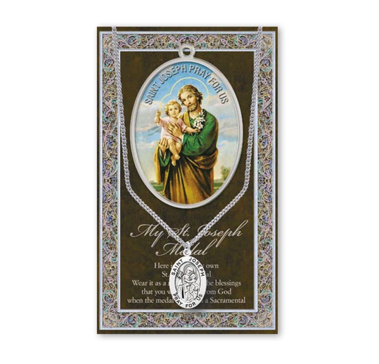 15/16" Pewter Medal with Folding Prayer Card, St. Joseph, # 59641