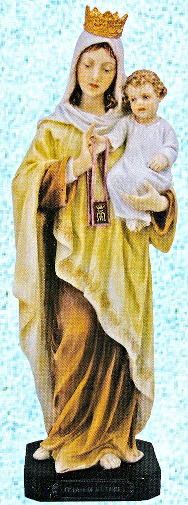 10" Our Lady of Mount Carmel Statue, Colored Resin, # 64139