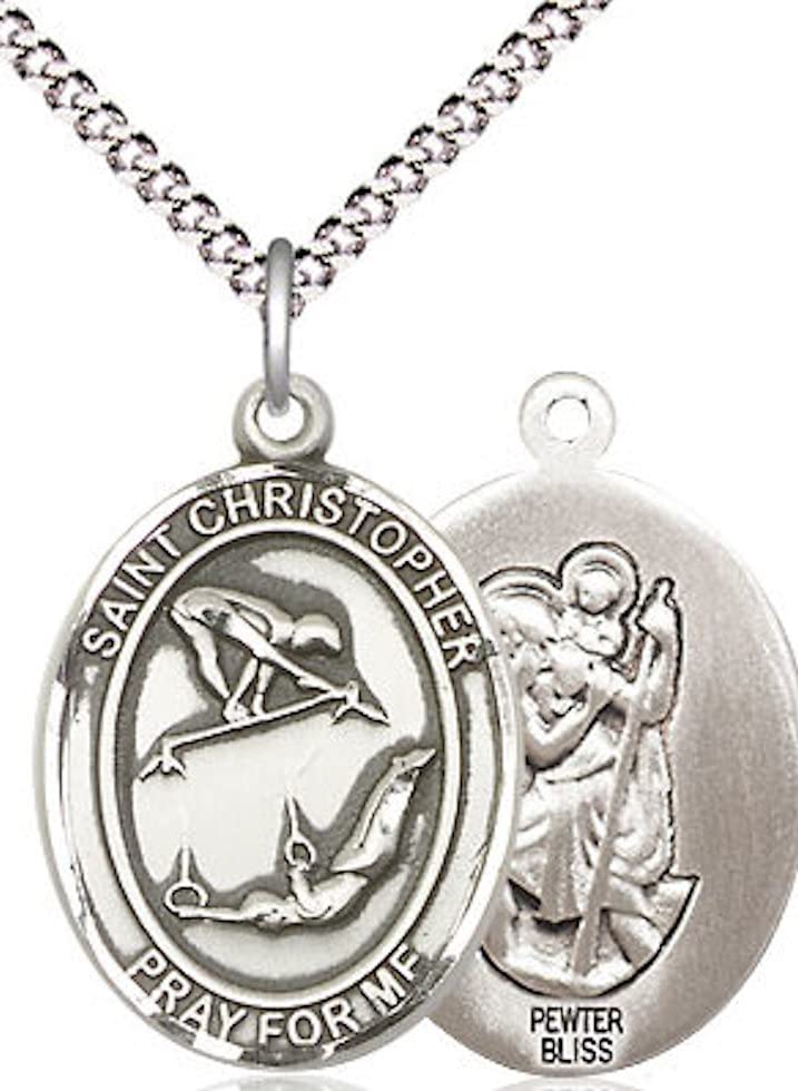 Gymnastics / St. Christopher Medal in Fine Pewter, 3/4", Your Choice of Chain # 17493