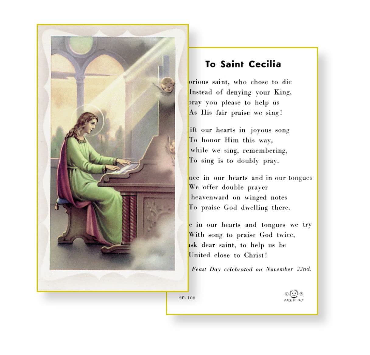 SAINT CECILIA Paper Holy Cards, 2"x4", 100-pack, # 5865