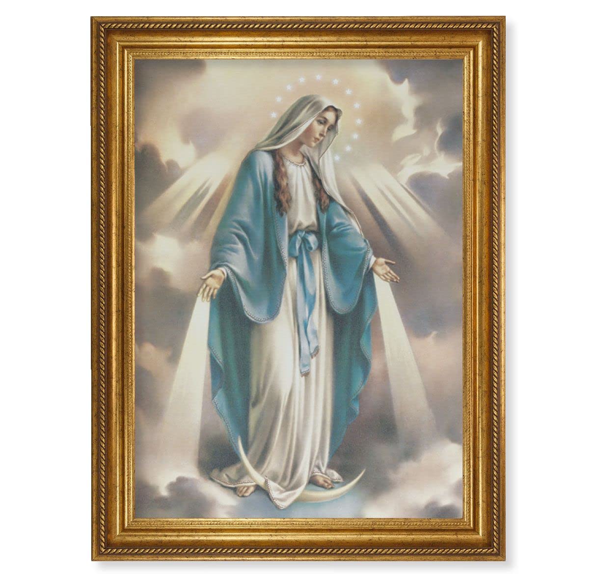 Our Lady of Grace Italian Print on Canvas, 24"x31" Gold Leaf Frame with Rope Detailing # 28554