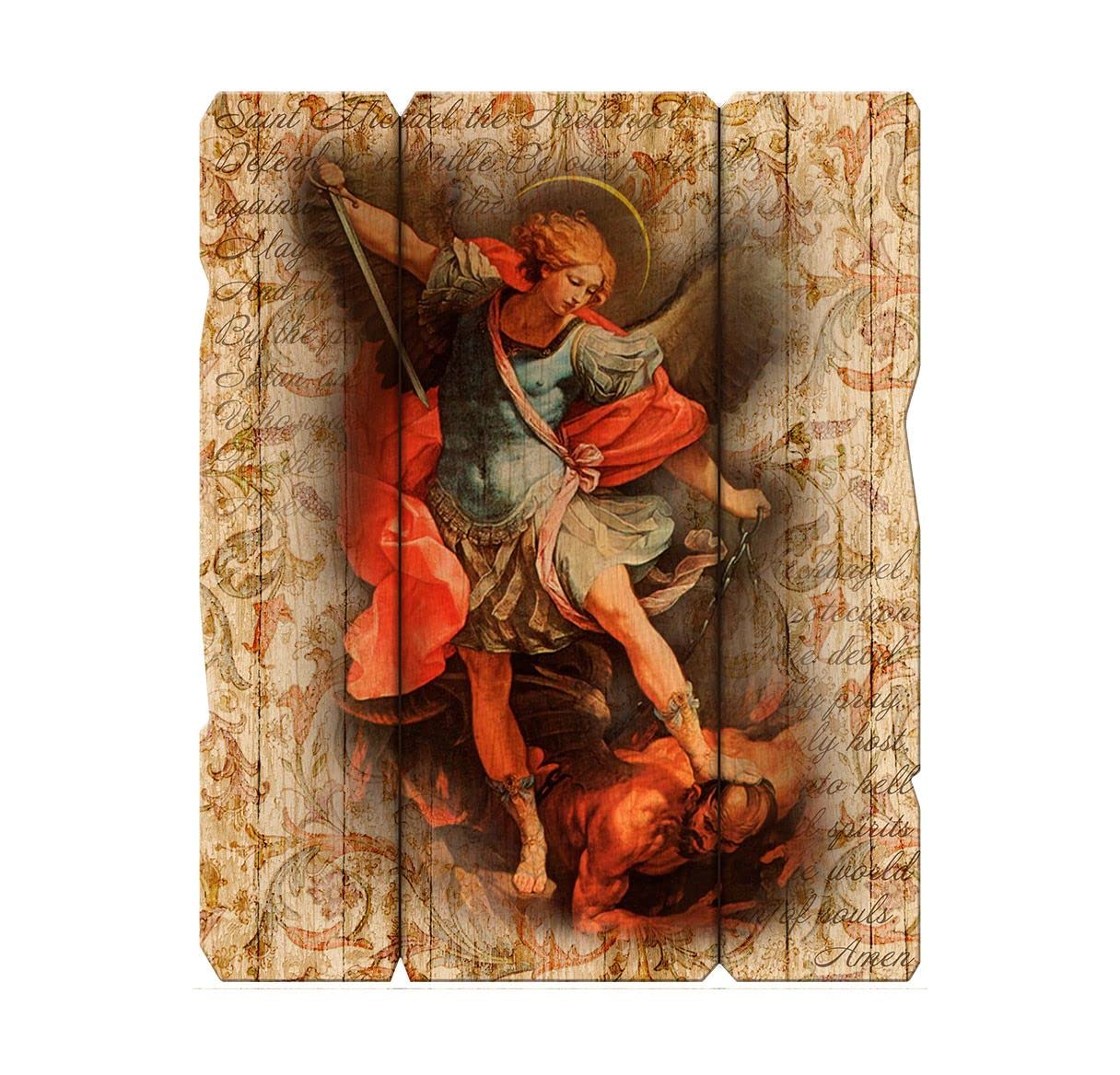 St. Michael Vintage Wooden Wall Plaque, 11-1/4"x14", # 1480
