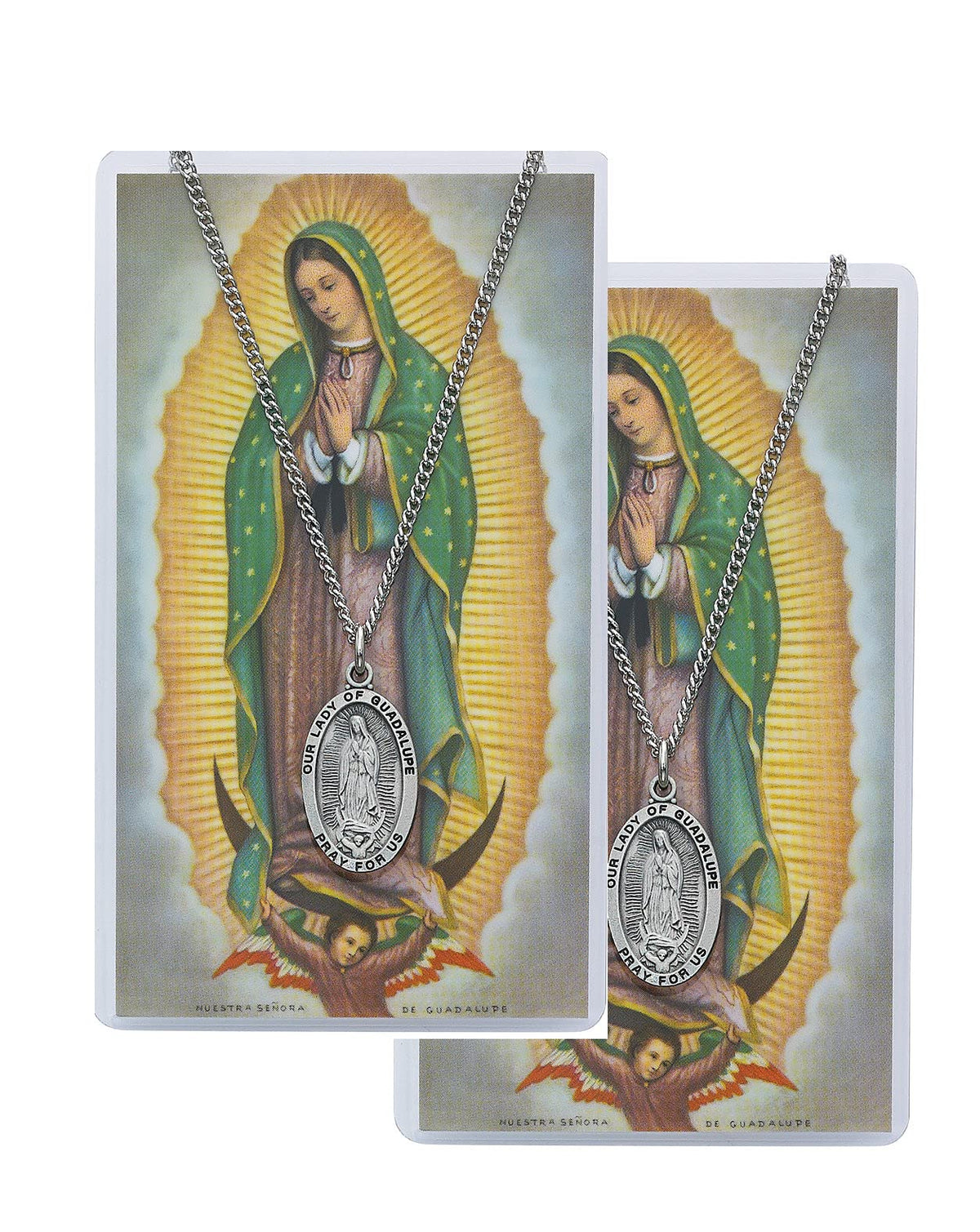 Our Lady of Guadalupe Pewter Medal with Laminated Holy Card, 18" Chain, 2-Count Value Pack. # 21363