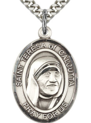 1"x3/4" Sterling Silver St. Teresa of Calcutta Medal, Your Choice of Chain, # 48876