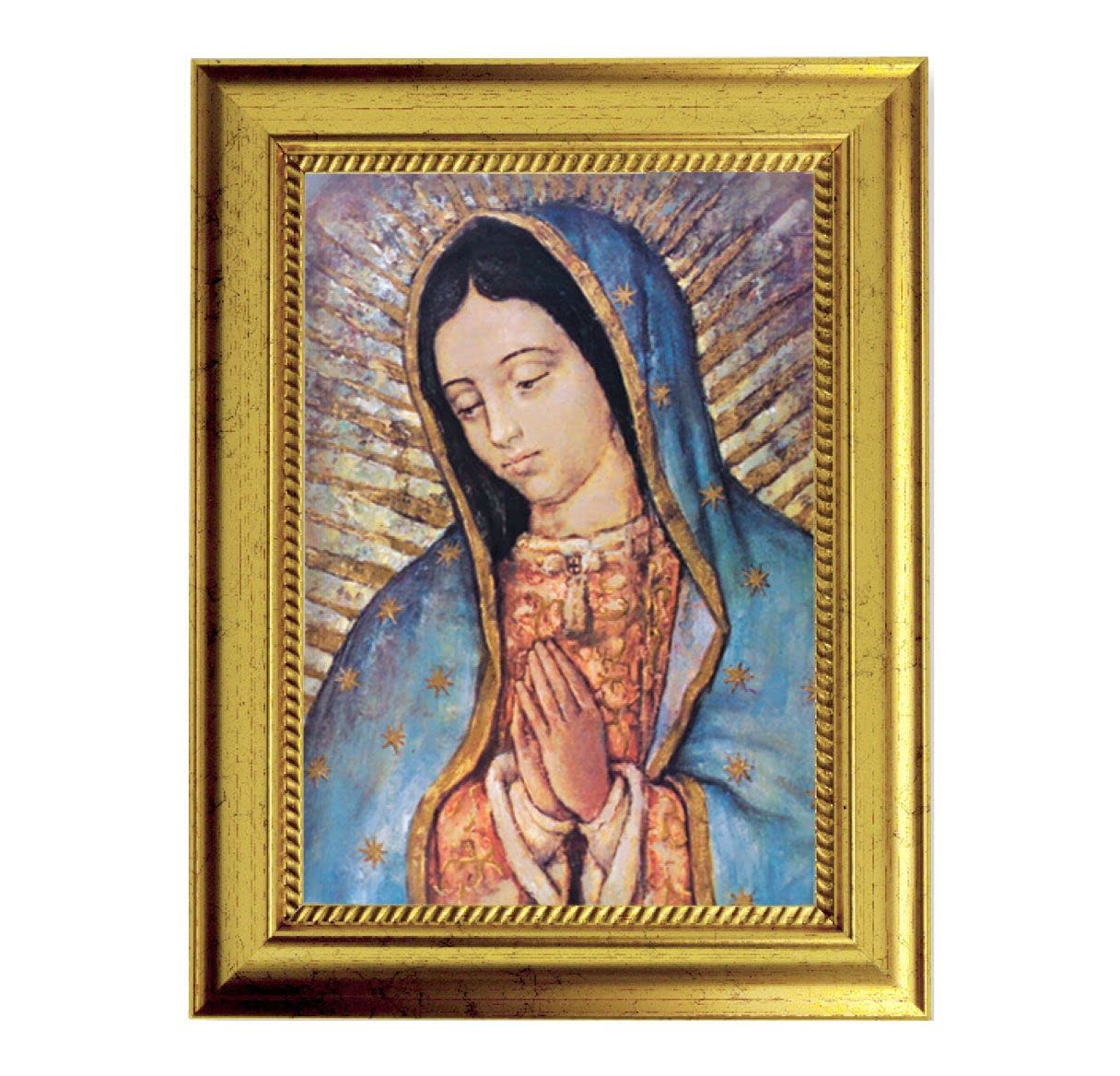 Our Lady of Guadalupe Picture, 6-3/4"x8-3/4 Antique Gold Frame with Rope Detail Lip, Textured # 27955
