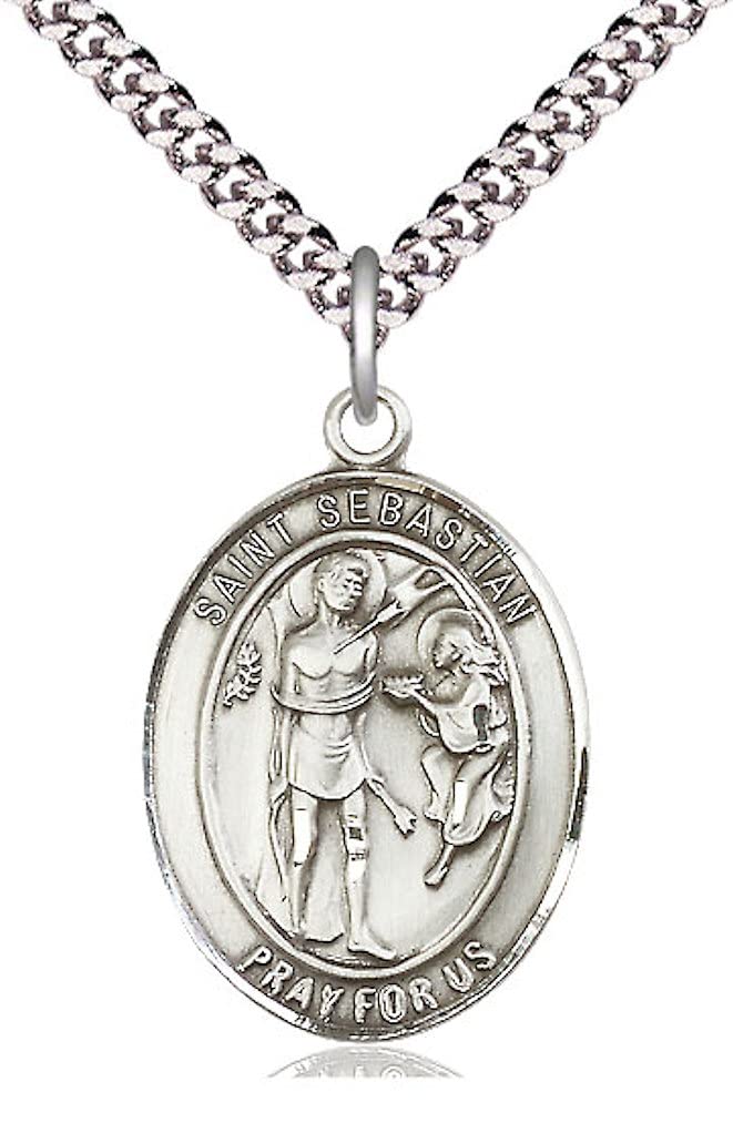 St. Sebastian Medal in Fine Pewter, 1" tall, Your Choice of Chain, # 5574