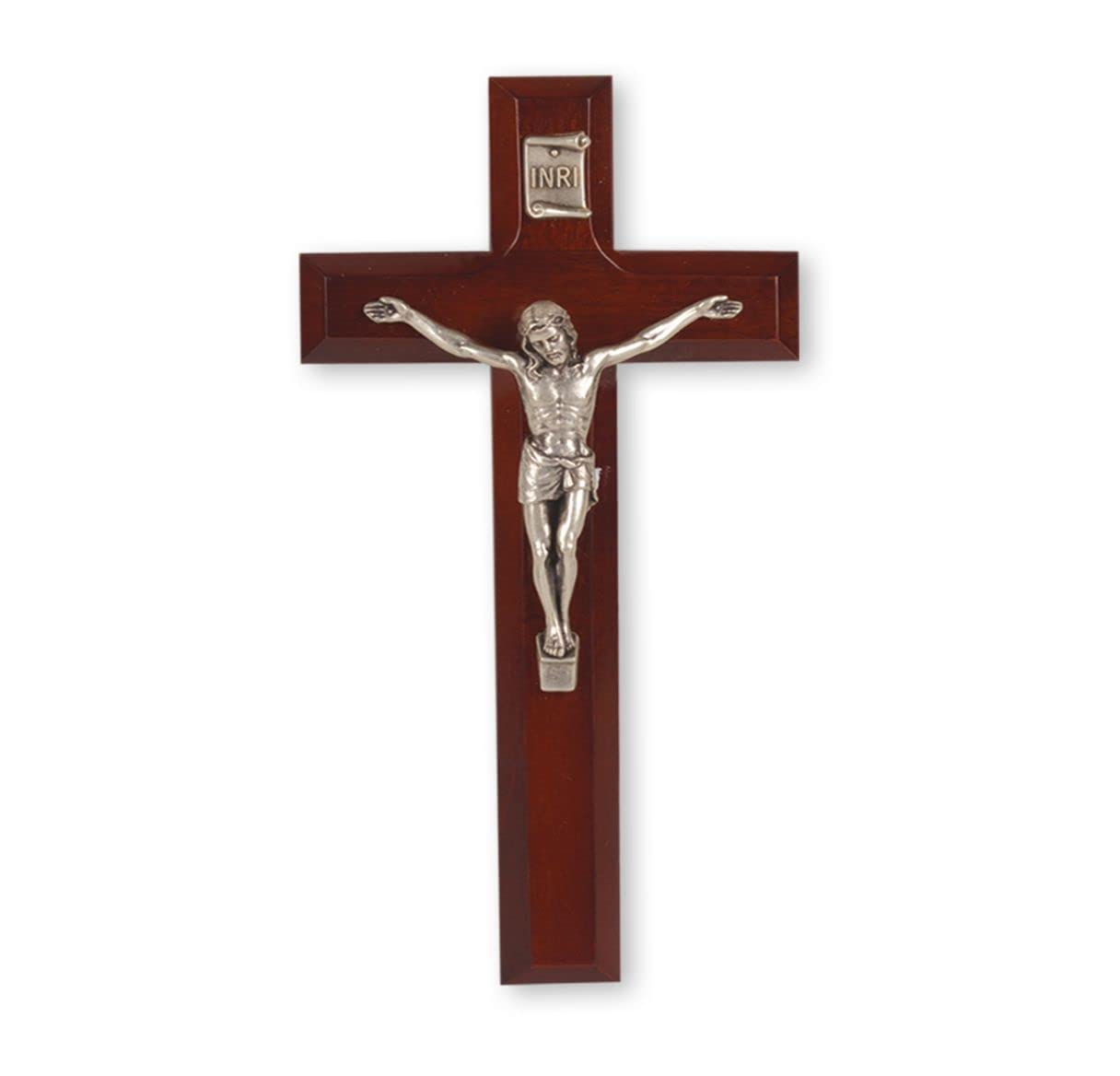 7" Dark Cherry Cross with Antique Silver Plated Jesus, # 1290