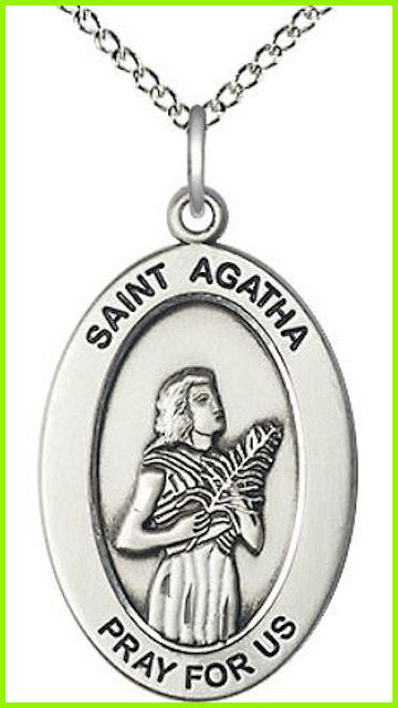 St. Agatha Medal, Sterling Silver, 1" Tall, Your Choice of Chain, # 9159
