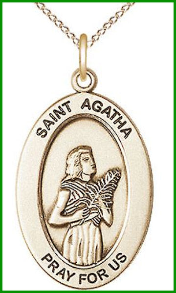 St. Agatha Medal, Solid 18kt Gold, 1" Tall, Your Choice of Chain, # 9165