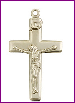 1-1/8" Solid 18kt Gold Crucifix, Free Chain, # 45646