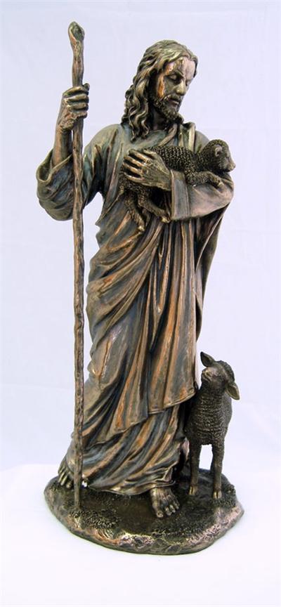 Good Shepherd Bronzed Resin Statue 11.5", 92065
