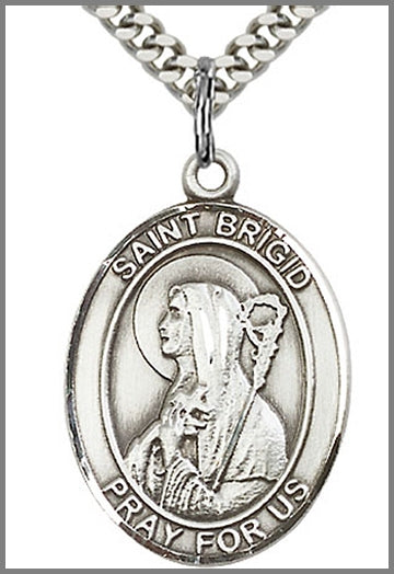 St. Brigid of Ireland Medal, Sterling Silver, 1"x3/4", 24" chain, # 92418-sale