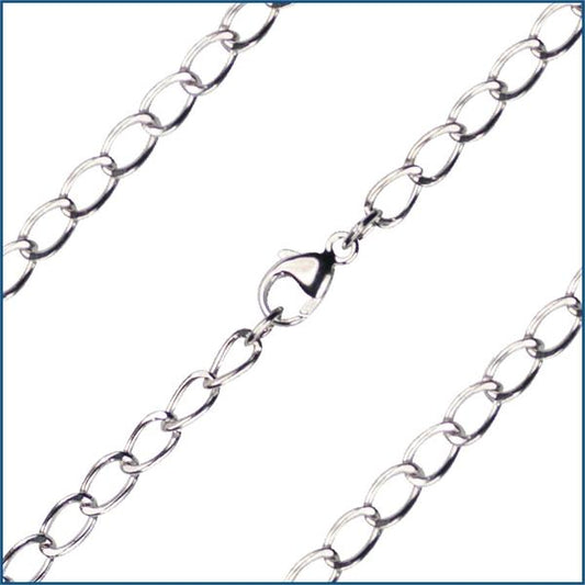 18" Sterling Silver Light Open Curb Chain, Rhodium Finish, 3.4mm wide, # 9273
