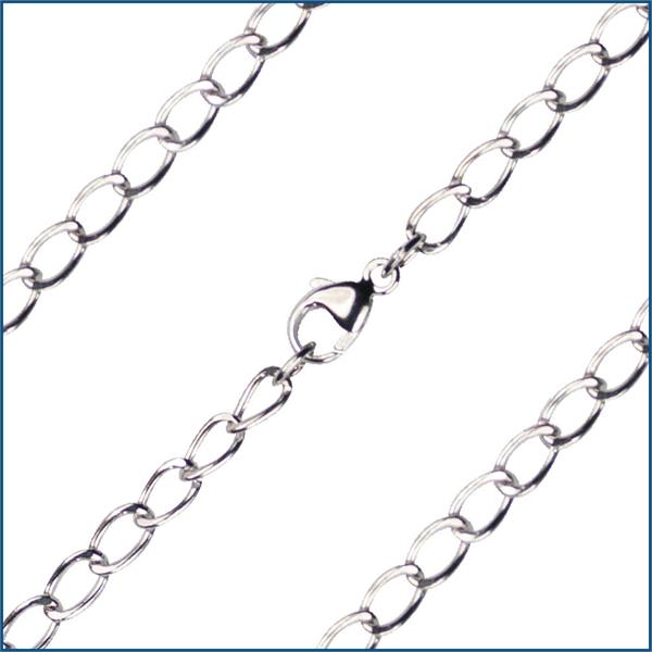 27" Sterling Silver Light Open Curb Chain, Rhodium Finish, 3.4mm wide, # 9277