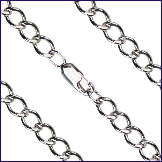 18" Sterling Silver Heavy Open Curb Chain, Rhodium Finish, 5.25mm wide, # 9278