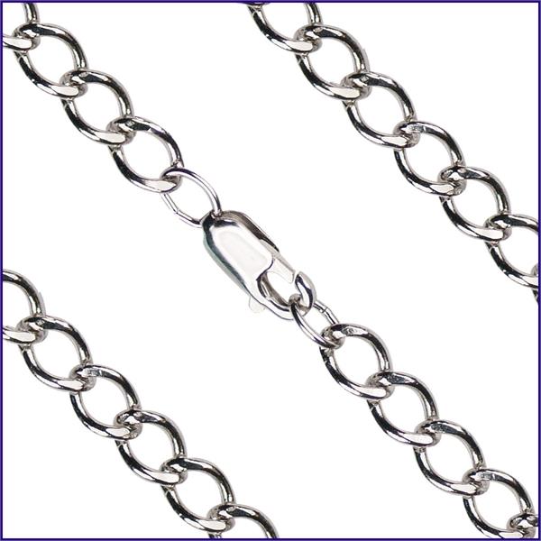 20" Sterling Silver Heavy Open Curb Chain, Rhodium Finish, 5.25mm wide, # 9281