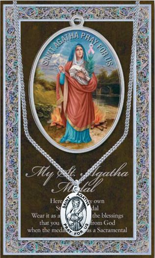 15/16" Pewter Medal with Folding Prayer Card, St. Agatha, # 93112
