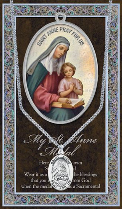 15/16" Pewter Medal with Folding Prayer Card, St. Anne, # 93114