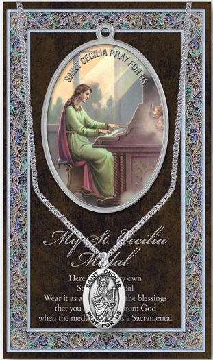 15/16" Pewter Medal with Folding Prayer Card, St. Cecilia, # 93120