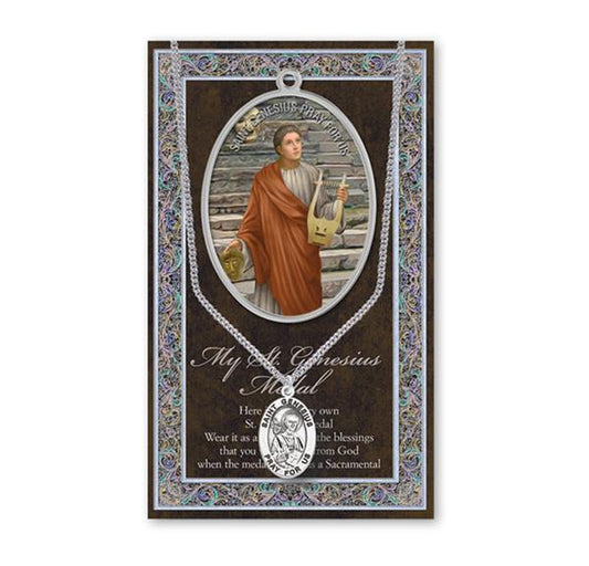 St. Genesius Biography and Folding Picture Card with a Medal & Chain # 93129