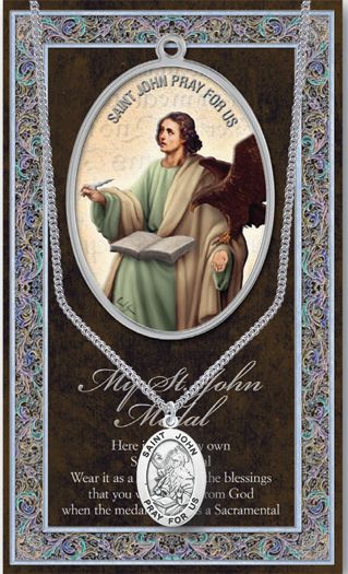 15/16" Pewter Medal with Folding Prayer Card, St. John the Apostle, # 93137