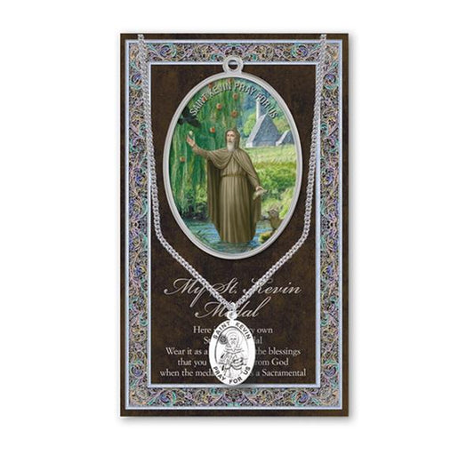 St. Kevin Biography and Folding Picture Card with a Medal & Chain # 93140
