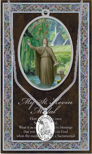 15/16" Pewter Medal with Folding Prayer Card, St. Kevin, # 93140