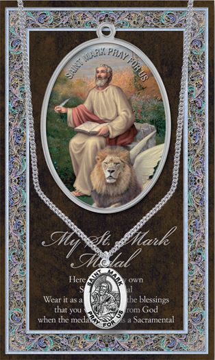 15/16" Pewter Medal with Folding Prayer Card, St. Mark, # 93143