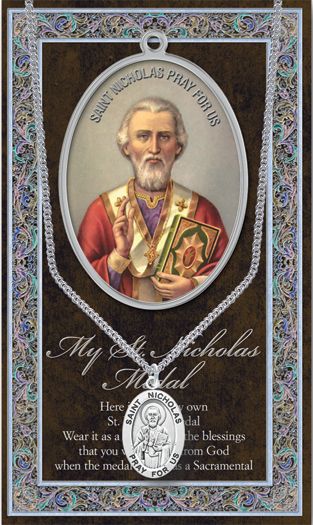 15/16" Pewter Medal with Folding Prayer Card, St. Nicholas, # 93146