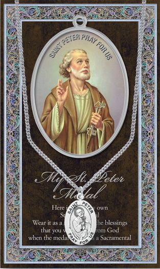 15/16" Pewter Medal with Folding Prayer Card, St. Peter, # 93148