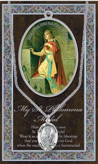 15/16" Pewter Medal with Folding Prayer Card, St. Philomena, # 93149