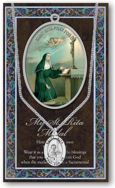 15/16" Pewter Medal with Folding Prayer Card, St. Rita, # 93152