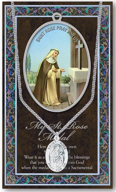 15/16" Pewter Medal with Folding Prayer Card, St. Rose of Lima, # 93153