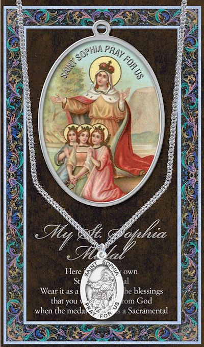 15/16" Pewter Medal with Folding Prayer Card, Sts. Sophia, Faith, Hope & Love, # 93154