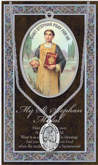 15/16" Pewter Medal with Folding Prayer Card, St. Stephen, # 93155
