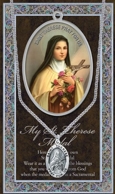 15/16" Pewter Medal with Folding Prayer Card, St. Therese Lisieux, # 93156