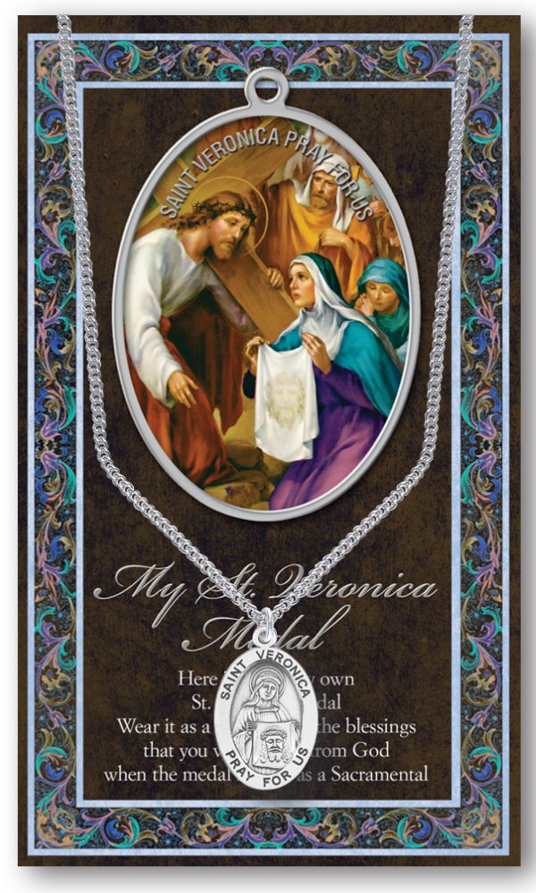 15/16" Pewter Medal with Folding Prayer Card, St. Veronica, # 93160